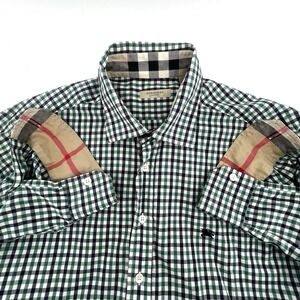 Burberry London Shirt Men XL Green Check Plaid 100% Cotton Button Down